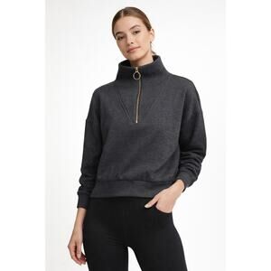 Varley Miller Sweat Charcoal Gray Half Zip Funnel Neck Gold Zip Pullover xS